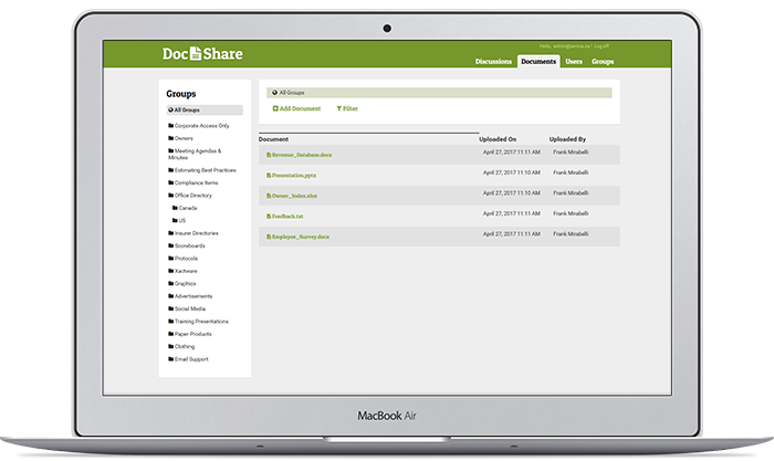 DocShare used on a laptop